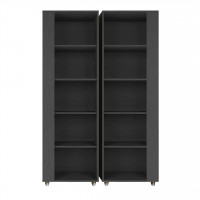 Manhattan Comfort 2-12LC5 Cypress Mid-Century- Modern Bookcase with 5 Shelves- Set of 2 in Black